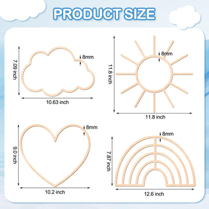 Kathfly4 Pieces Boho Nursery Cloud Star Wall Decor Wooden Babyroom Moon Rattan Wall Decor Wooden Rainbow for Children Baby Kids Boys Girls Bedroom Nursery Pendant(Cloud Moon Star)