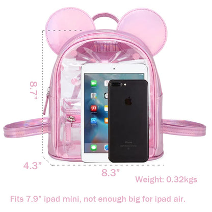 Cutest Toddler Polkadot Bow Mouse Ears Bag Mini Clear Fashion Shoulder Backpack for Teen Toddler Little Girls (clear)