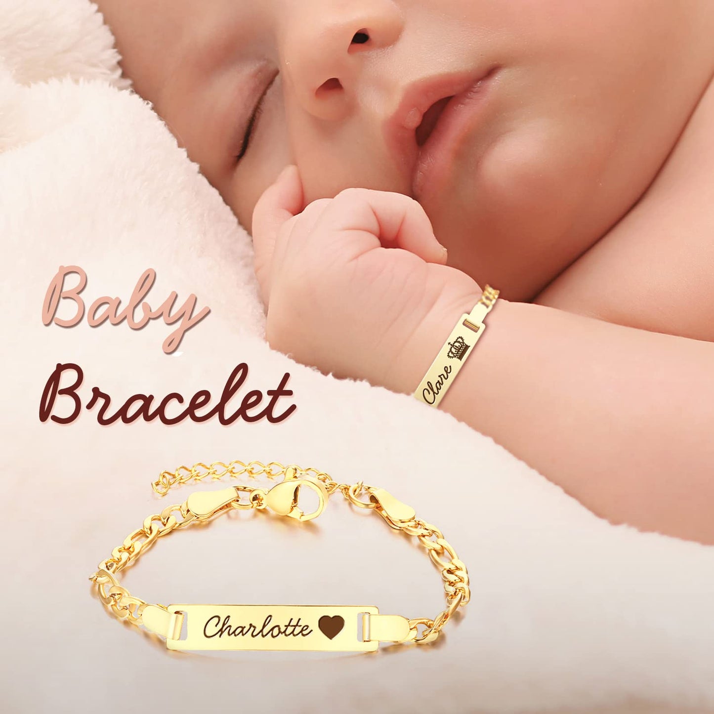 Custom Birthstone Name Bracelet – 18K Gold Plated – Personalised Baby & Toddler Jewellery – Ideal Birthday, Baptism & Parent-Child Gifts