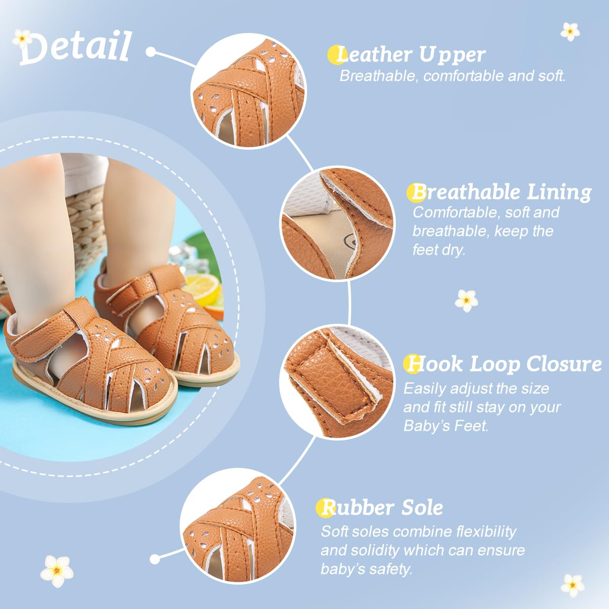 Kannior Infant Boys Girls Sandals Breathable Premium Baby Summer Outdoor Casual Beach Shoes Lightweight Toddler Flower Bowknot Anti Slip Rubber Sole Newborn Prewalker First Crib Shoes