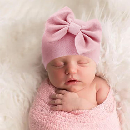 BQUBO Newborn Baby Girls Hats Mittens Set Hospital Hat Beanie Infant Bow Hats Baby Cotton Gloves for 0-6 Months