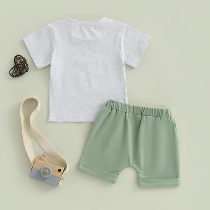 Pudcoco Toddler Baby Boys Girls Summer Clothes Farm Animal Outfit Short Sleeve T-shirt and Solid Color Shorts Set