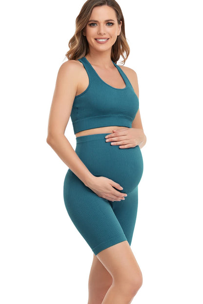 Women's Maternity 2 Piece Outfit Set - Bra & Shorts for Pregnancy - Yoga workout Lounge Wear Sets