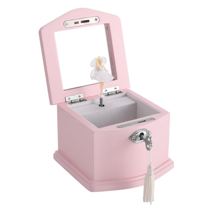 Medium Pink Ballerina Musical Jewelry Box with Mirror and Lock for Girls,Pink Kid's Jewelry Storage Music Chest,Gifts for Christmas,New Year and All Hoidays