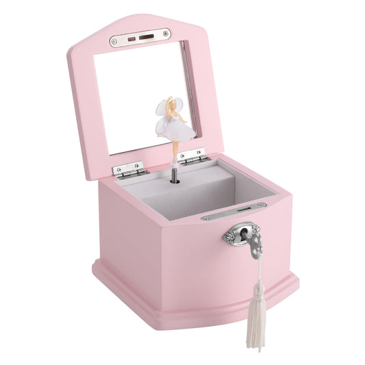 Medium Pink Ballerina Musical Jewelry Box with Mirror and Lock for Girls,Pink Kid's Jewelry Storage Music Chest,Gifts for Christmas,New Year and All Hoidays
