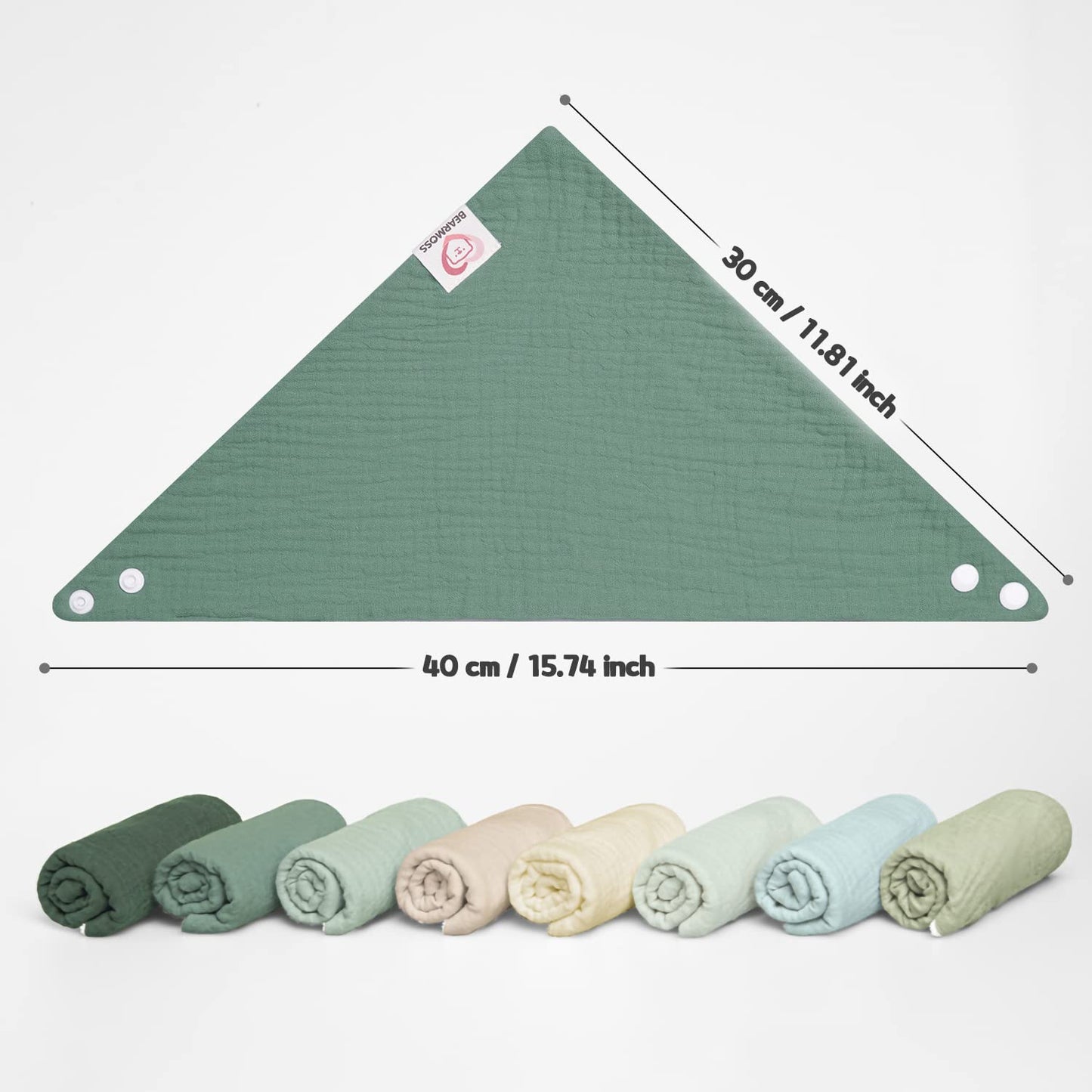 Bearmoss Muslin Baby Bibs 8 Pack Soft Bandana Bibs for Drooling & Teething, Absorbent Burp Cloths with Adjustable Snaps