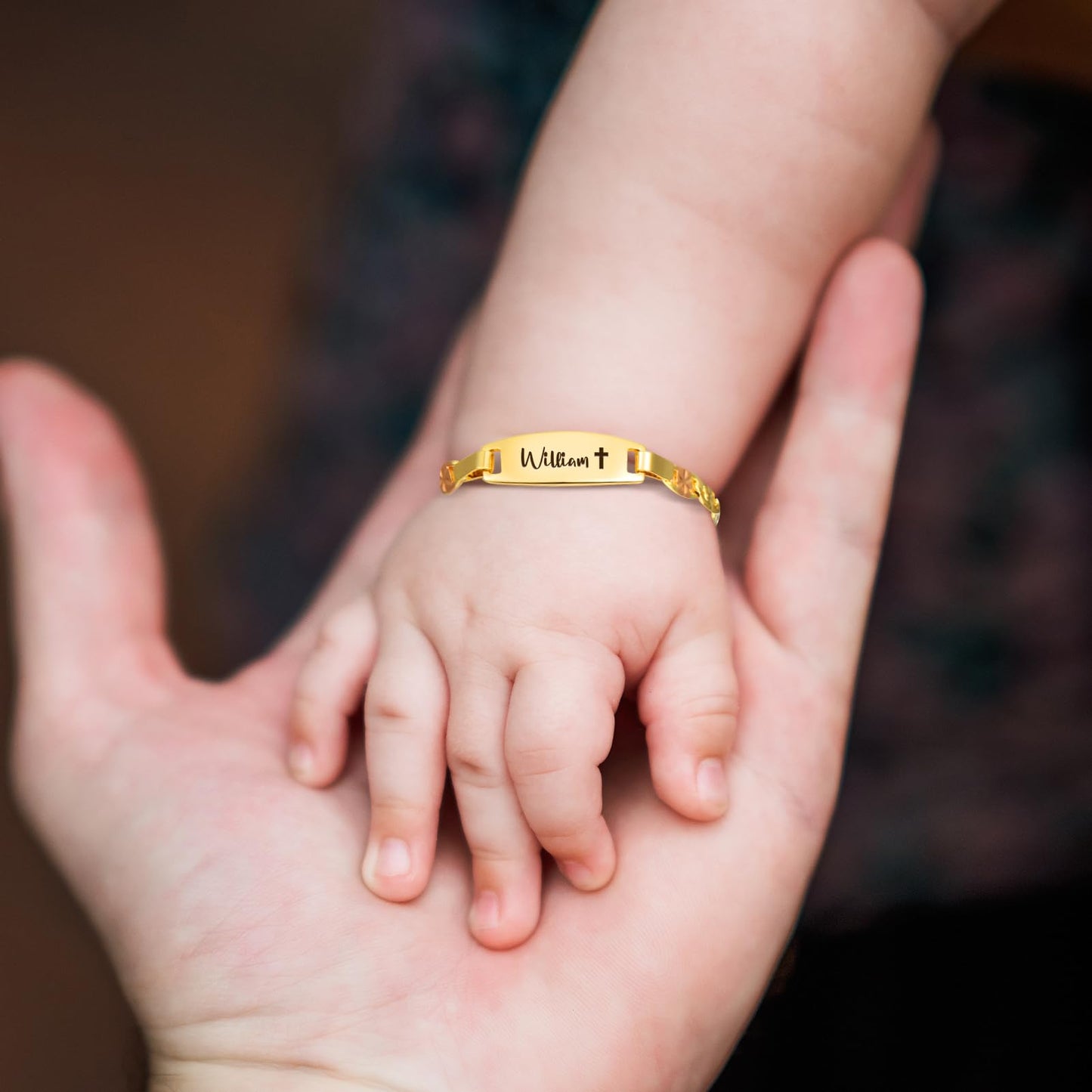 Personalized Baby Name Bracelet, 18K Gold Plated Customized Bracelets Id Protection Bracelet New Born Birthday Gift for Toddler Girls Boys