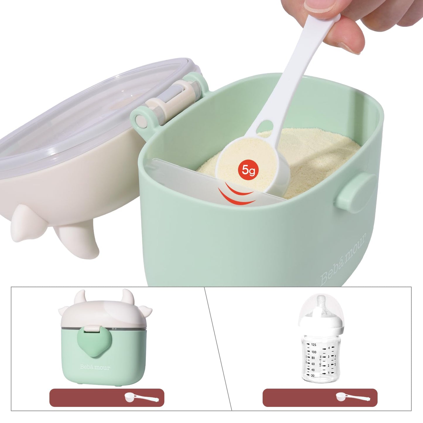 Bebamour Baby Formula Dispenser On The Go, Formula Container to Go, Formula Holder for Travel, Candy Fruit Snack Storage Container with Scoop and Leveller (Black)