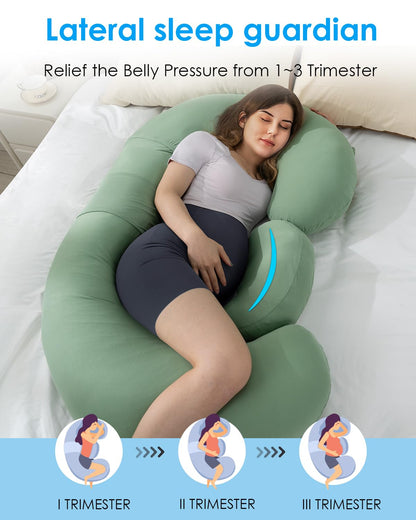 QUEEN ROSE Cooling Pregnancy Pillows,E Shaped Full Body Pillow for Sleeping, with Pregnancy Wedge Pillow for Belly Support, 60 Inch Maternity Pillow for Side Sleeper, Cooling Rayon Cover, Purple