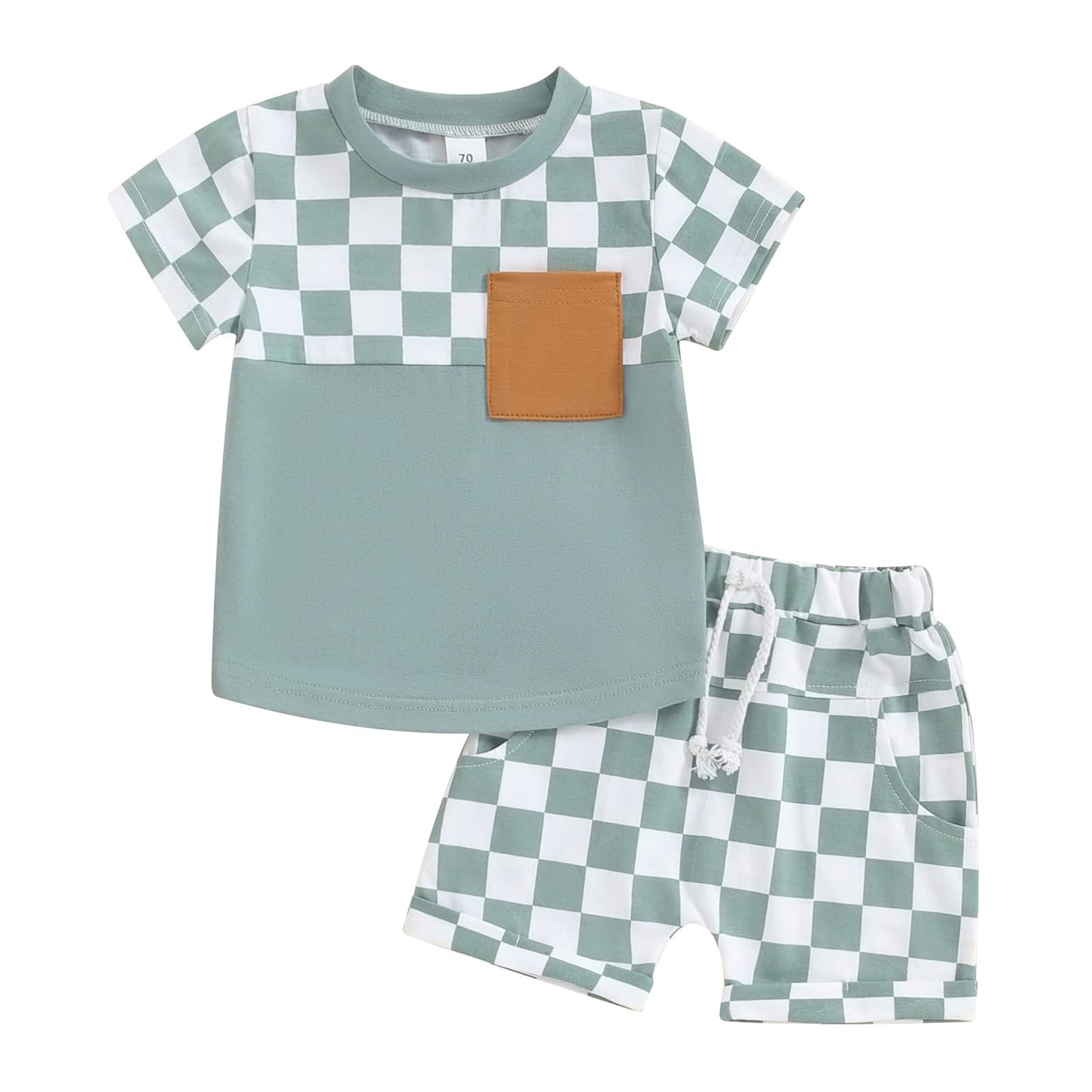 Toddler Baby Boy Summer Clothes Set Short Sleeve Checkered Tops & Shorts Novelty Color Block Outfits