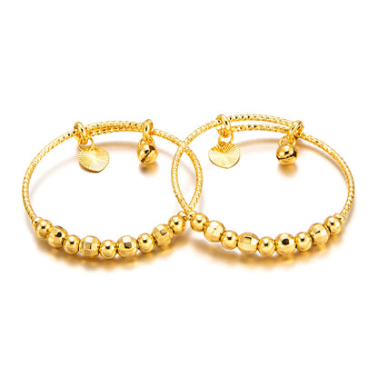 Ethlyn 2pcs/lot Baby Bangles For infant Boys Girls Gold Plated Beads Bells Toddlers Bangles Bracelets