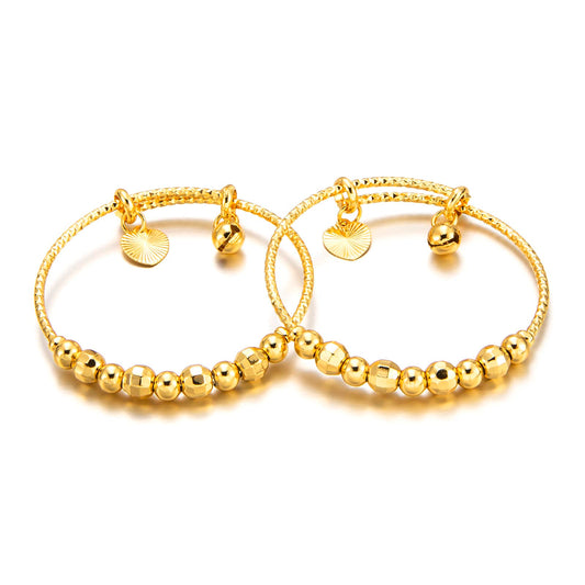 Ethlyn 2pcs/lot Baby Bangles For infant Boys Girls Gold Plated Beads Bells Toddlers Bangles Bracelets