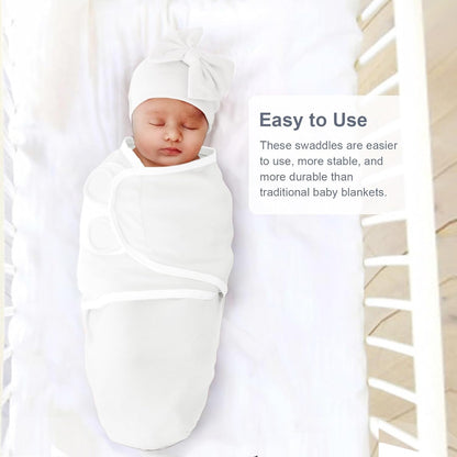 DRESHOW BQUBO 3 Pack Baby Swaddle Sleep Sacks Baby Swaddling Blanket Wrap Newborn Swaddle Sack with Big Bow Hat for Boys Girls 6-12 Lbs Newborns & 0-3 Months Girls Boys