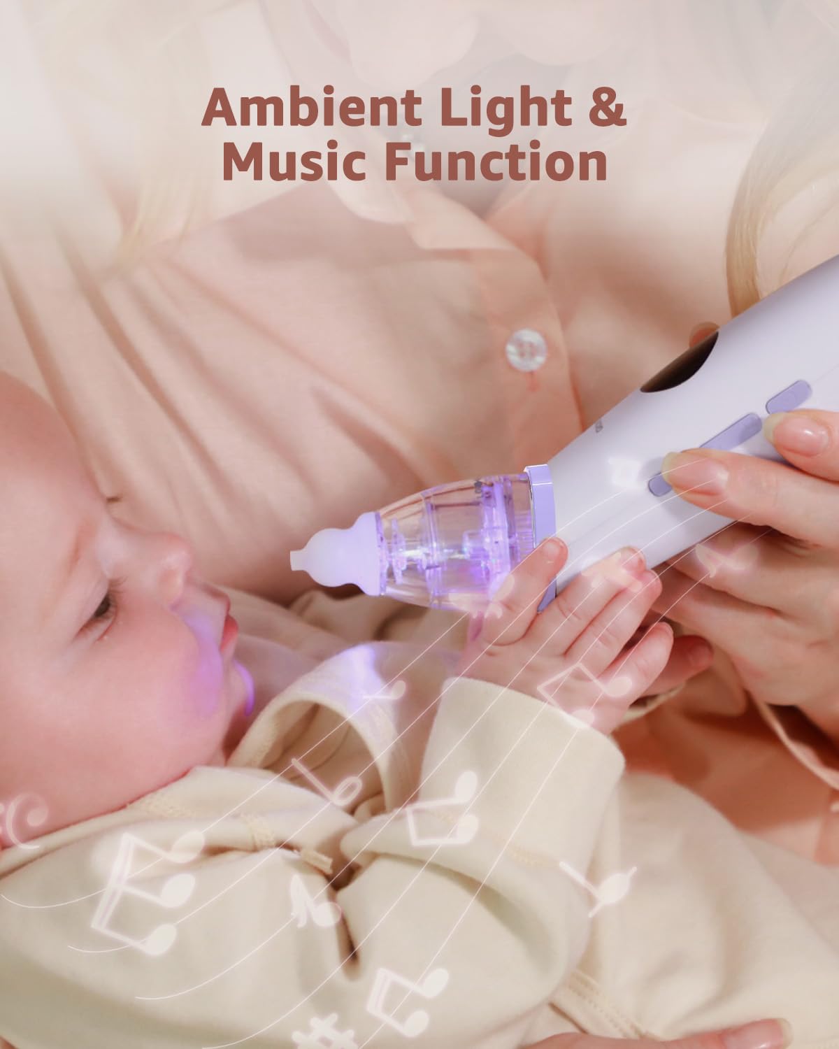 GROWNSY Nasal Aspirator for Baby | Baby Nose Sucker | Electric Nose Suction for Toddler, Ergonomic Booger Sucker with 3 Silicone Tips, Music & Light Soothing Function(White)