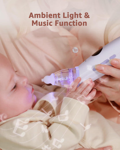 GROWNSY Nasal Aspirator for Baby | Baby Nose Sucker | Electric Nose Suction for Toddler, Ergonomic Booger Sucker with 3 Silicone Tips, Music & Light Soothing Function(White)