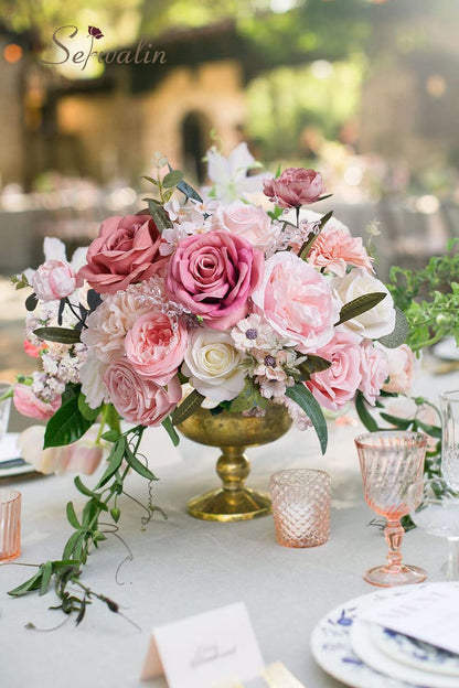Serwalin Pink Artificial Flowers, Silk Fake Flowers for DIY Wedding Bridal Bouquets, Wedding Cake Flowers for Table Centerpieces Baby Shower Birthday Party Home Decorations
