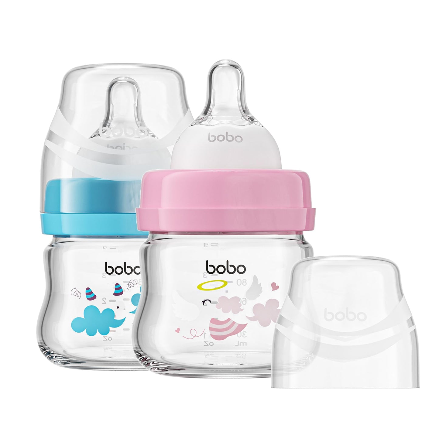 YOHKOH Glass Baby Bottles with Slow Flow Nipple, Newborn Anti-Colic Baby Bottles for 0+ Months, Wide Neck Feeding Bottle, Clear (Red, 2.7oz (Pack of 2))