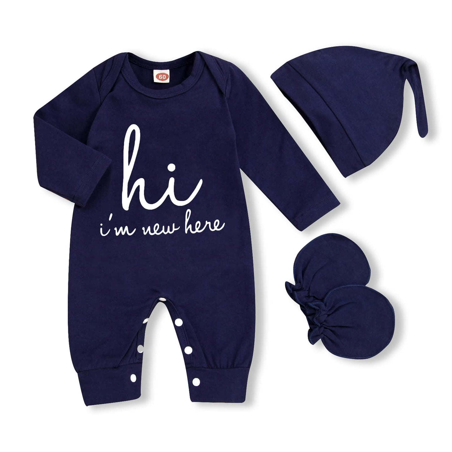 GRNSHTS Newborn Baby Boy Romper Coming Home Outfits Letter Print Bodysuit Jumpsuit+Hat+Gloves 3PCS Clothes Set