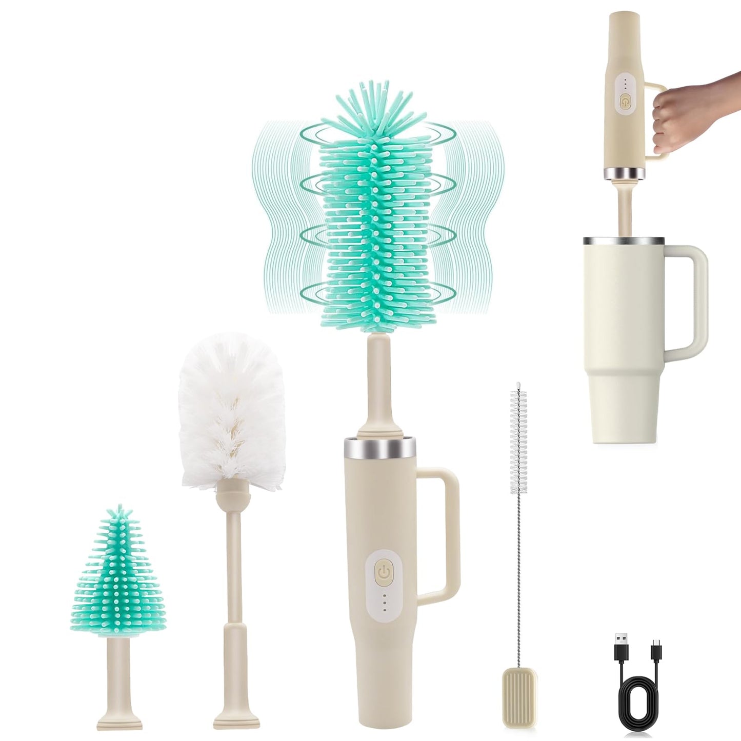 4 in 1 Electric Bottle Brush Cleaner, Creative Bottle Brush Kit for Botter Cleaning, 360° Efficient Cleaning, Baby Bottle Cleaner Brush for Baby Bottle with Straw Brush, Travel Bottle Brush Set