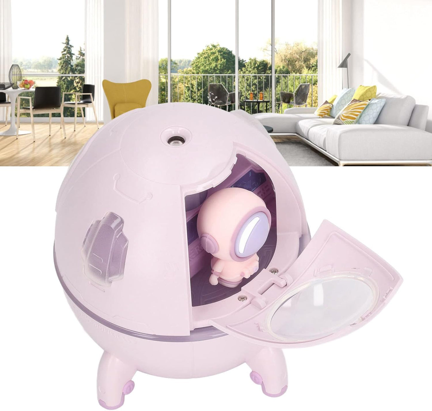 Space Capsule Humidifier USB Large Mist Volume Cute Baby Humidifier with Diffuser Night Light for Car Office Room Bedroom Home Car Desktop White (Light Purple)