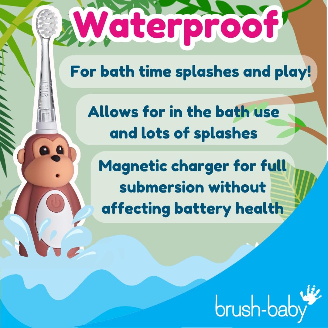 brush-baby WildOnes™ Rechargeable Kids Electric Toothbrush – Toby Tiger | Flashing Lights, 2-Min Timer, Waterproof, 3 Brush Heads | Toddler & Child Toothbrush Ages 0-10 | Soft Bristles