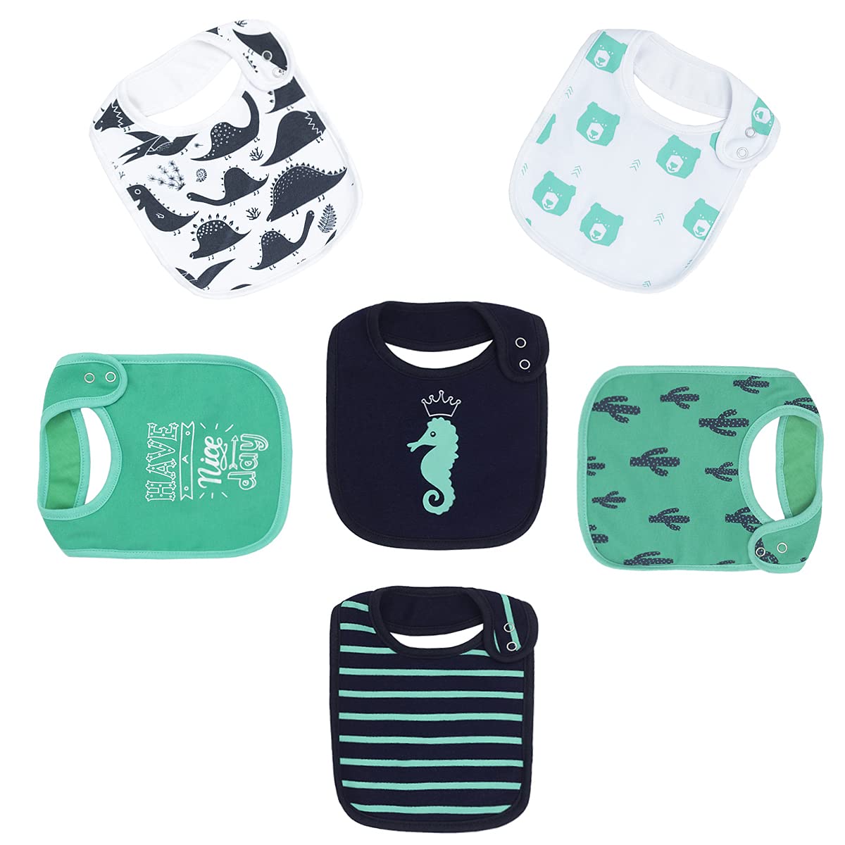Maiwa 6 Pack Waterproof Cotton Baby Bibs for Girls Boys for Drooling Eating with Snaps