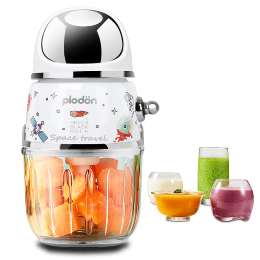 Baby Food Maker Mini Cute and Small Food Processor Puree Blender Grinder Chopper 300ml Cup Glass Bowl with 8 Blade Electric (Spaceman-Blue)