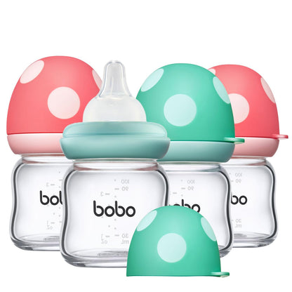 YOHKOH Natural Glass Baby Bottle with Natural Response Nipple, Newborn Anti-Colic Baby Bottles, Wide Neck Mushroom Cap Baby Bottle, Clear (8.8ounce (Pack of 4), Multicolour1)