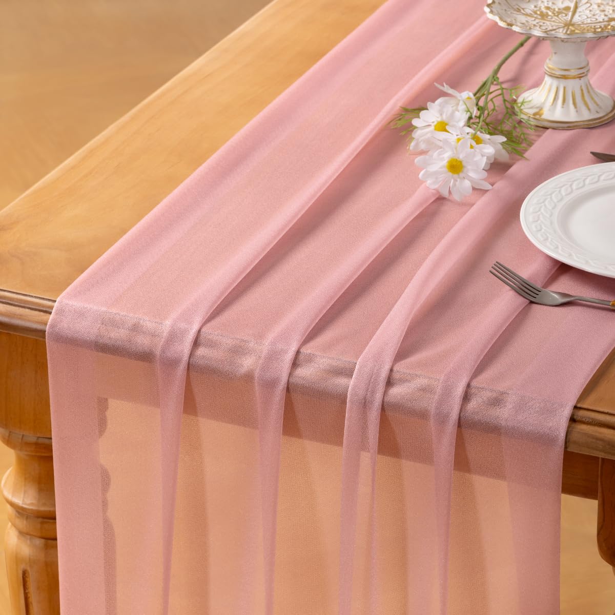 Socomi Blush Pink Gauze Table Runner Chiffon Like Wedding Table Runner 120 inches Long Boho Rustic for Bridal Shower Decorations Baby Shower