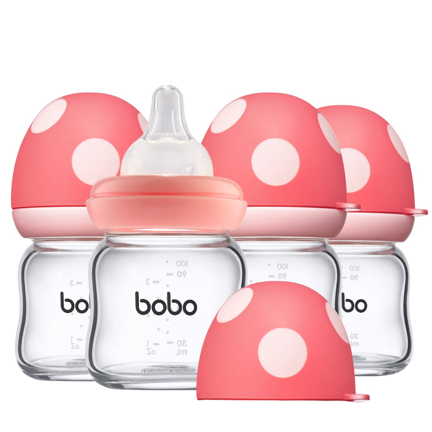 YOHKOH Natural Glass Baby Bottle with Natural Response Nipple, Newborn Anti-Colic Baby Bottles, Wide Neck Mushroom Cap Baby Bottle, Clear (8.8ounce (Pack of 4), Multicolour1)