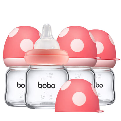 YOHKOH Natural Glass Baby Bottle with Natural Response Nipple, Newborn Anti-Colic Baby Bottles, Wide Neck Mushroom Cap Baby Bottle, Clear (8.8ounce (Pack of 4), Multicolour1)