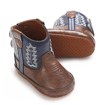 Kuner Baby Cowboy Boots Western Boots Toddler Cowboy Bootie Soft Sole Non-Slip Crib Shoes for Infant Boys Girls0-18 Months