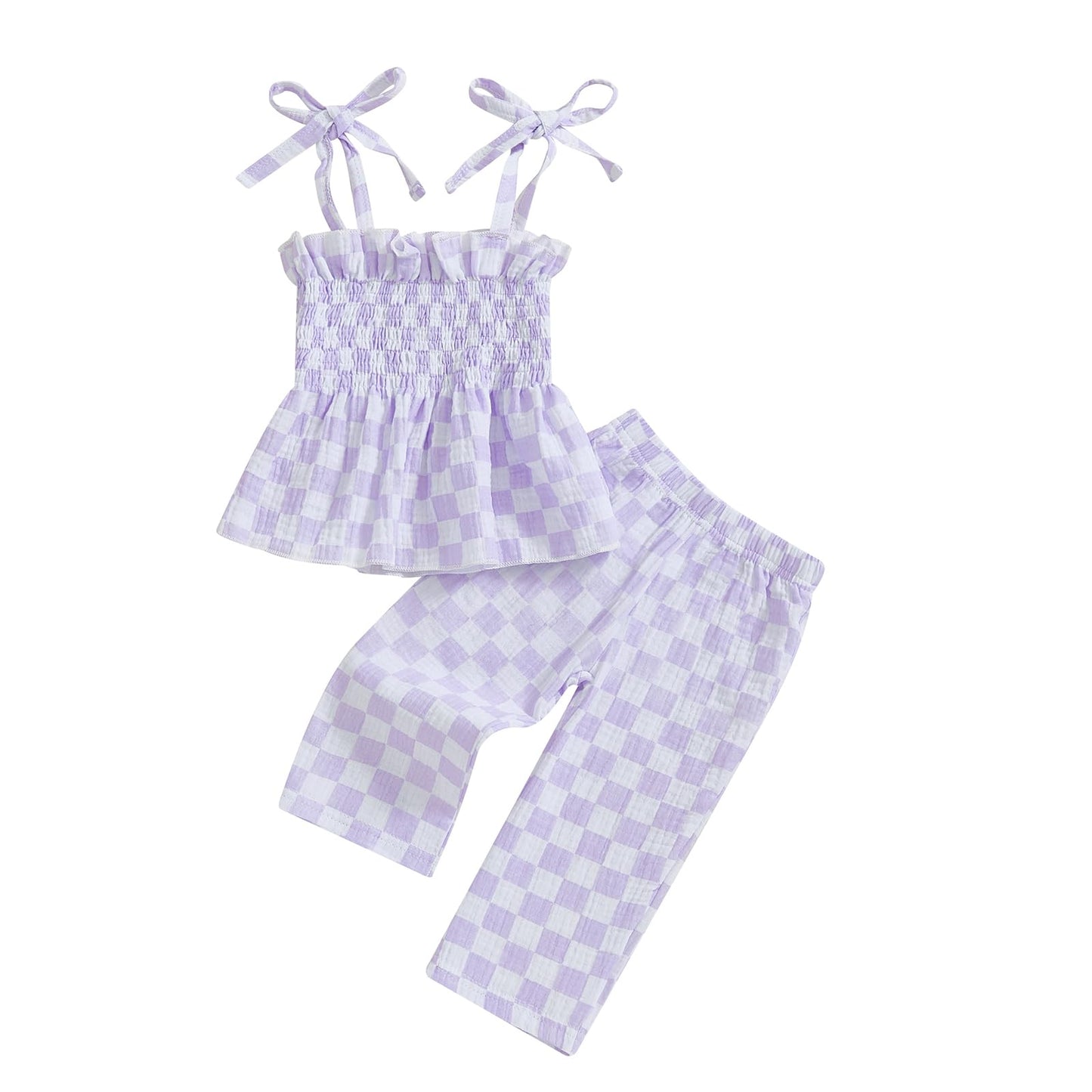 Toddler Baby Girl Clothes Tie-Up Strap Ruffle Camisole Tops Linen Pants Set Little Girls Summer Outfits