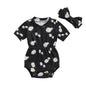 Baby Girl Summer Clothes Ribbed Short Sleeve Romper Solid Color Bodysuits Bow Headband Outfit Newborn Girl Jumpsuit