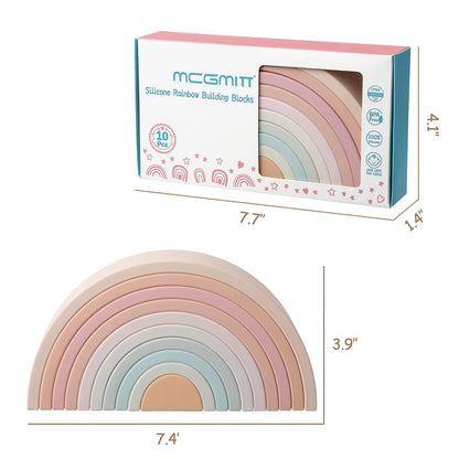 MCGMITT Rainbow Stacking Toy, Silicone Rainbow Stacker for Toddlers, Montessori Nesting Blocks, Building Creative Color Shape Matching Toy Set, 10 Layers