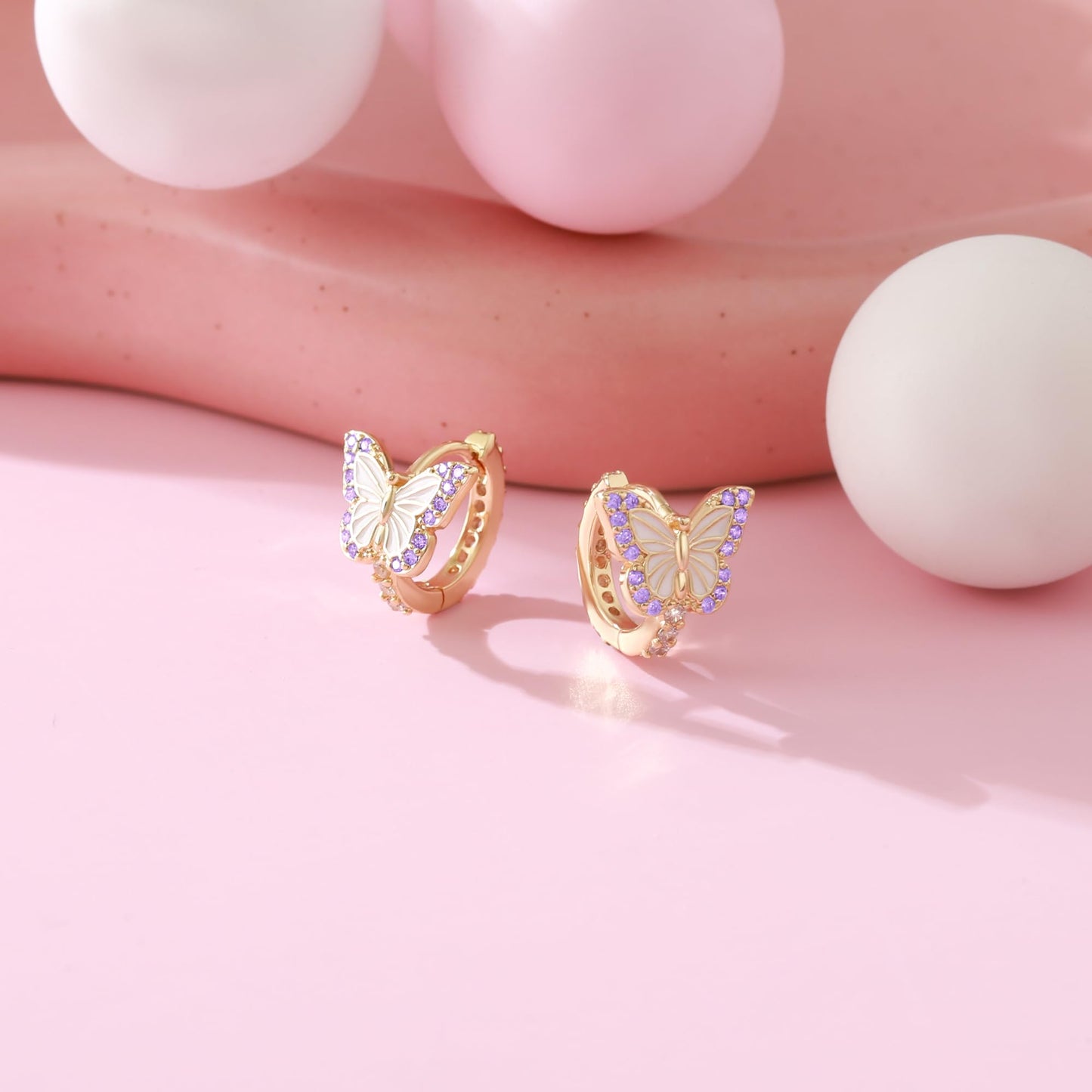 Butterfly Earrings for Women Hypoallergenic CZ 14K Gold Plated Butterflies Huggie Hoop Earring Small Tiny Hoops