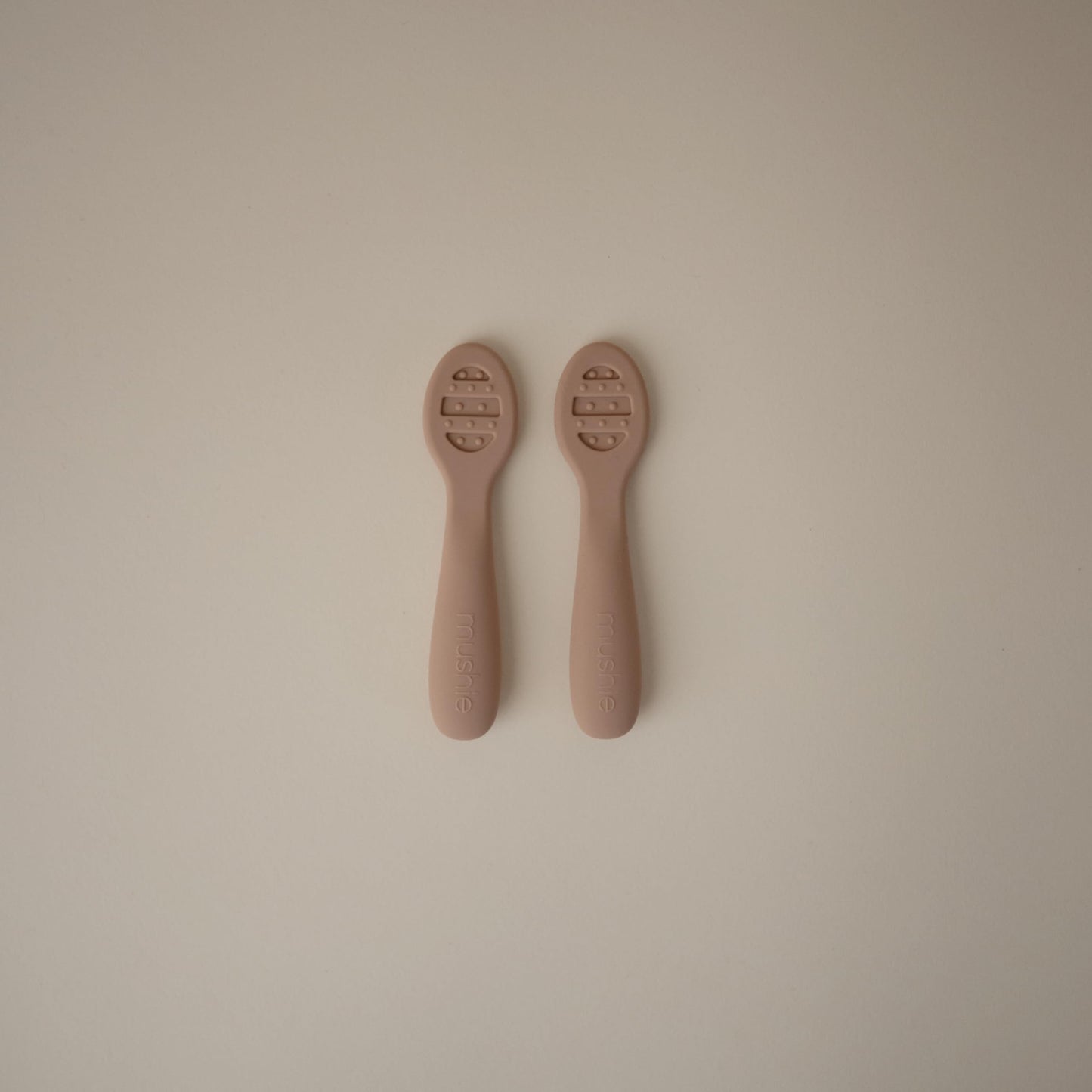 mushie Silicone First Feeding Baby Spoons | 2 Pack (Tradewinds/Shifting Sand)