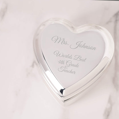 Cherished Moments Personalized Heart Jewelry Keepsake Box with Custom Engraved Cross and Name for Baby Baptism Gift for Girls, Silver Toned
