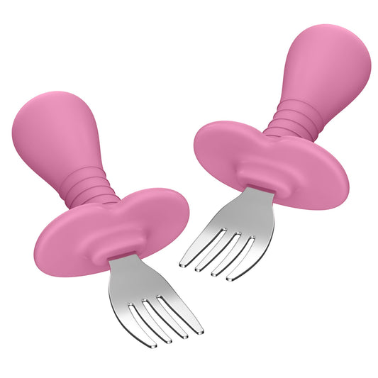 4Pcs Toddler Forks Baby Forks Set - Self-Feeding Utensils with Soft-Silicone Handles, 18/8 Stainless Steel, Anti-Choke & BPA-Free Cutlery Set