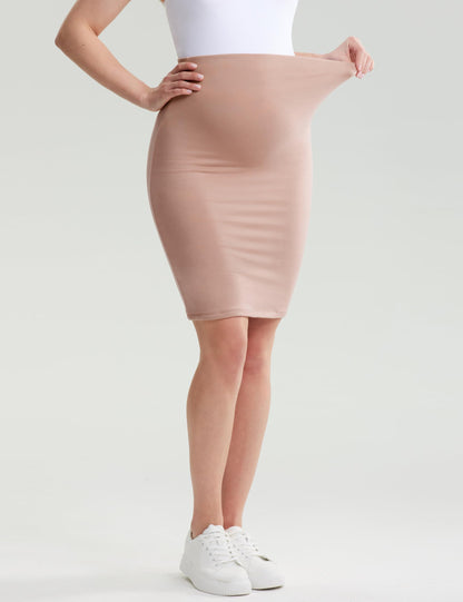 POSHDIVAH Women's Maternity Skirt Over The Belly Midi High Waisted Solid Stretchy Pregnancy Pencil Skirt