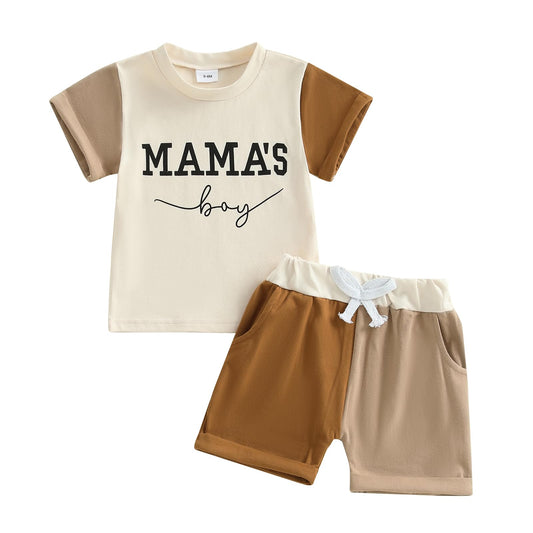 Baby Boy Summer Clothes Letter Contrast Short Sleeve T-shirt Top and Elastic Shorts 2 Pcs Set Toddler Infnat Outfit