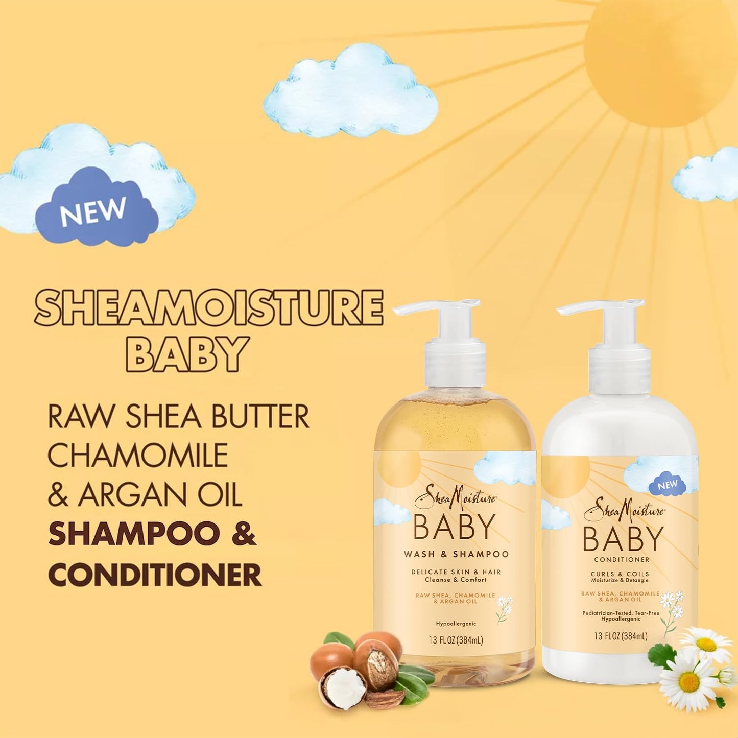 Shea Moisture Baby Care Set – Baby Wash & Shampoo + Baby Conditioner, Delicate Skin & Hair Care, Moisturizer & Detangler for Coily & Curly Hair, 13 Oz Ea (2 Piece Set)