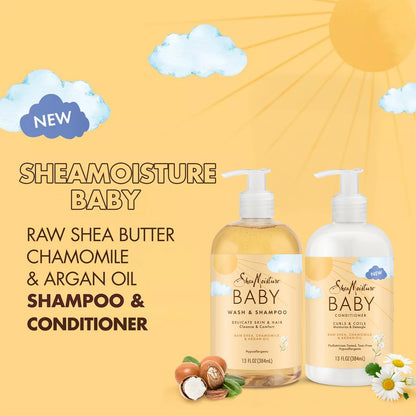 Shea Moisture Baby Care Set – Baby Wash & Shampoo + Baby Conditioner, Delicate Skin & Hair Care, Moisturizer & Detangler for Coily & Curly Hair, 13 Oz Ea (2 Piece Set)