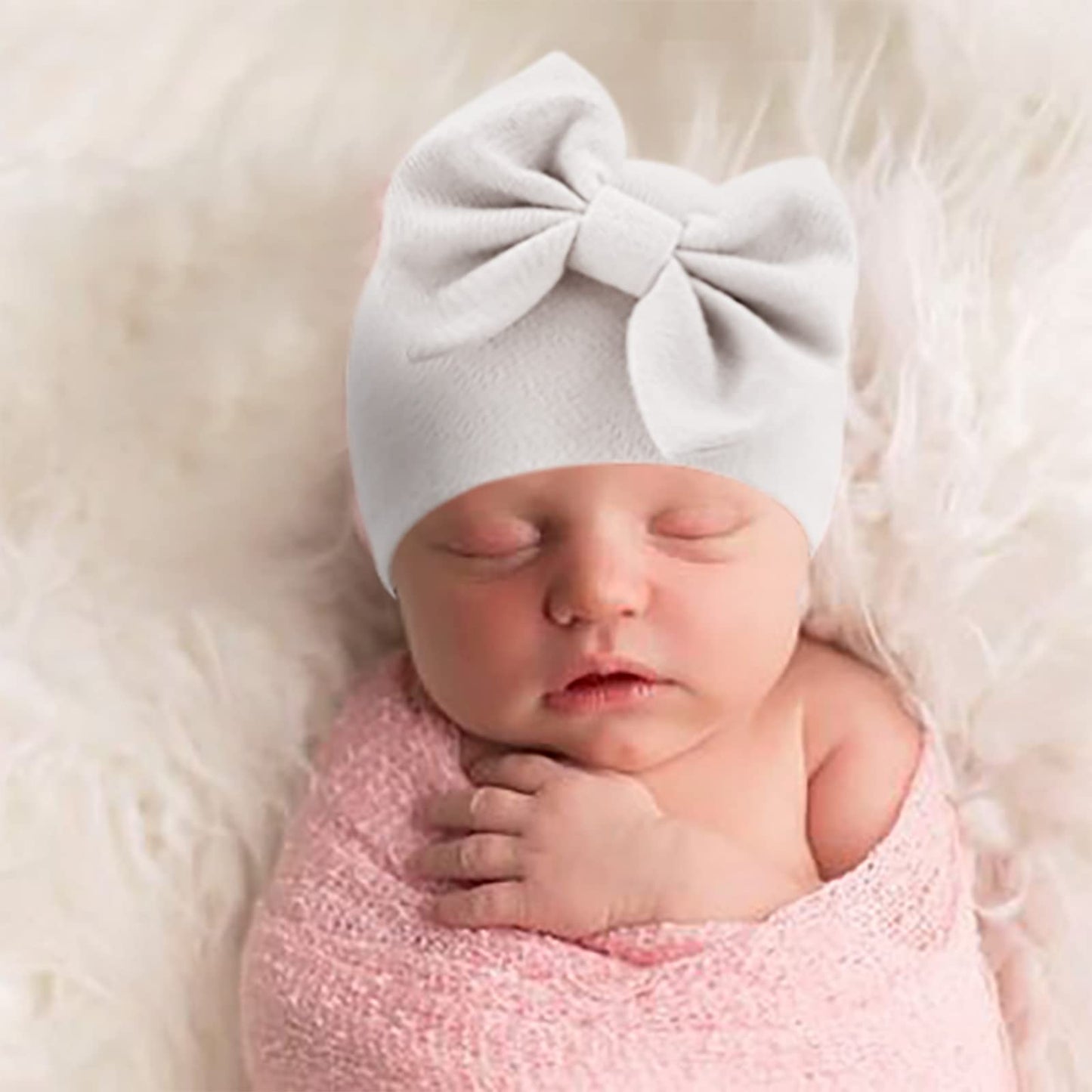 BQUBO Newborn Baby Girls Hats Mittens Set Hospital Hat Beanie Infant Bow Hats Baby Cotton Gloves for 0-6 Months