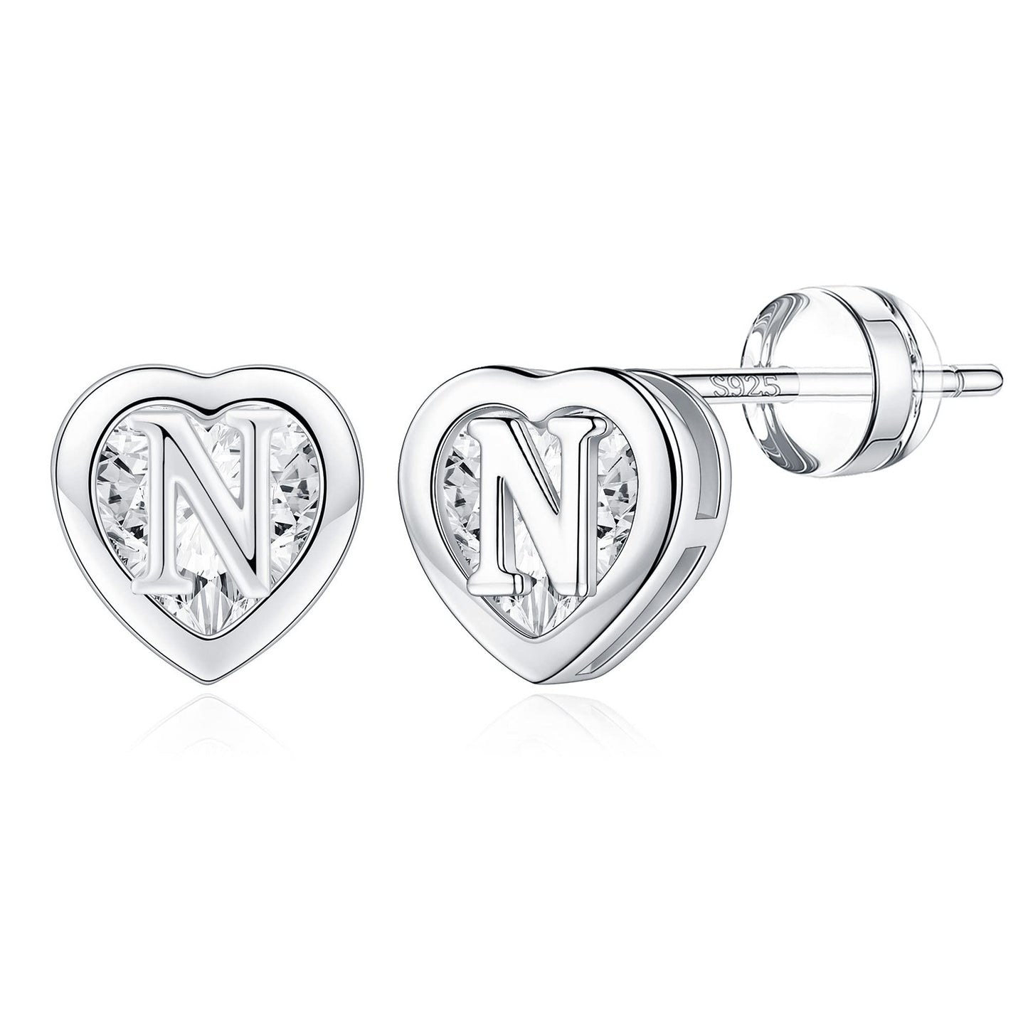 IEFWELL Heart Stud Earrings for Girls Women, S925 Sterling Silver Studs Hypoallergenic Earrings CZ Heart Earrings Initial Earrings for Teen Girls Kids Jewelry for Girls Gifts