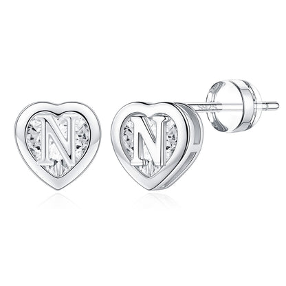 IEFWELL Heart Stud Earrings for Girls Women, S925 Sterling Silver Studs Hypoallergenic Earrings CZ Heart Earrings Initial Earrings for Teen Girls Kids Jewelry for Girls Gifts