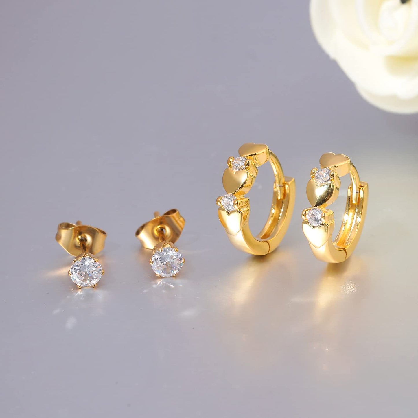 CiNily 14K White Gold Plated Small Hoop Earrings for Women Girls Heart Cubic Zirconia Hypoallergenic Earrings