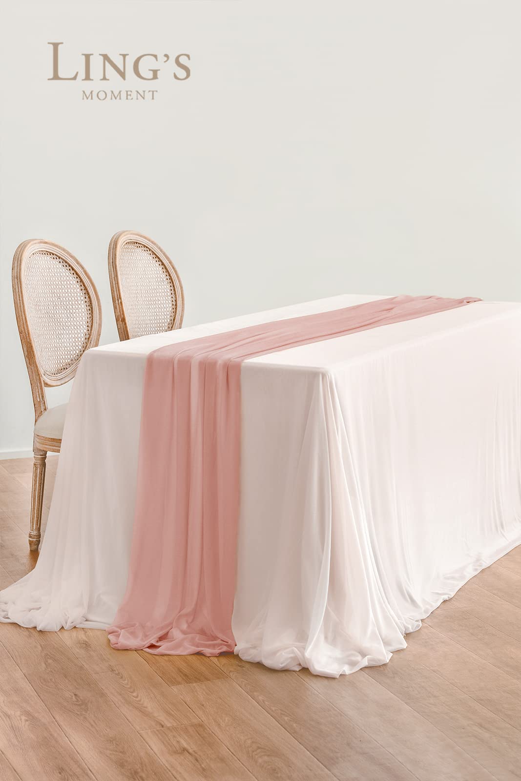 Ling's Moment Sheer Chiffon Table Cloth & Runner Set for 3x4ft Rectangle Table Decor in Dusty Rose & Blush for Wedding Reception and Parties