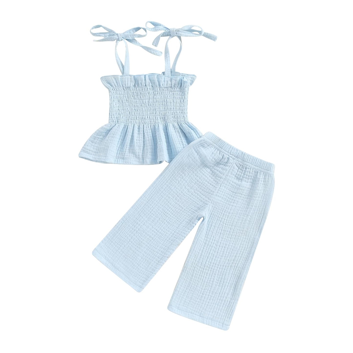 VISGOGO Infant Baby Toddler Girls Clothes Solid Color Sleeveless Camisole Linen Pants Set Baby Summer Outfits