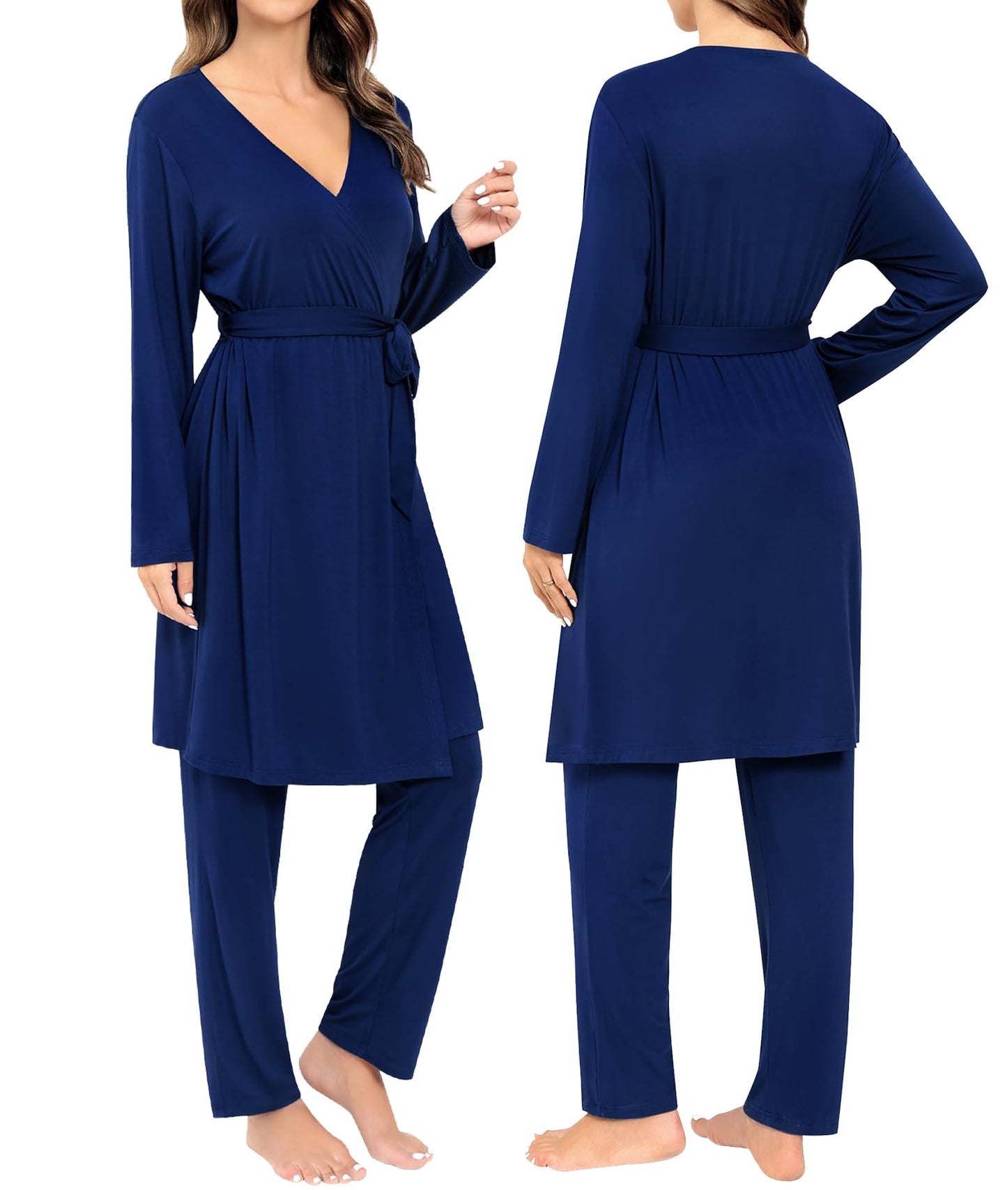 SWOMOG Maternity Nursing Robe Set 3 Piece Breastfeeding Pajamas 3 in 1 Labor Delivery Sleevless Tops&Long Pants Pregnancy Pjs